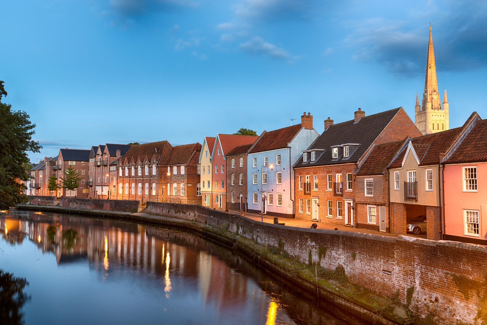 Norwich Student Accommodation - Historic town houses at night , Norwich